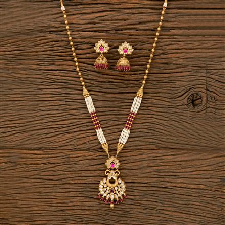 Antique Mala Pendant Set With Matte Gold Plating