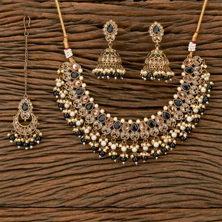 Antique Pearl Necklace With Mehndi Plating