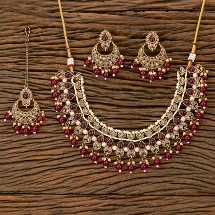 Antique Reverse Ad Stone Necklace With Mehndi Plating