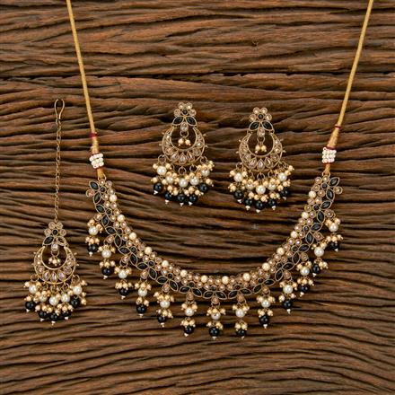 Antique Moti Necklace With Mehndi Plating