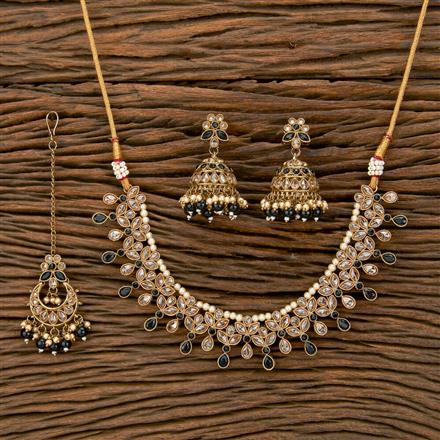 Antique Reverse Ad Stone Necklace With Mehndi Plating
