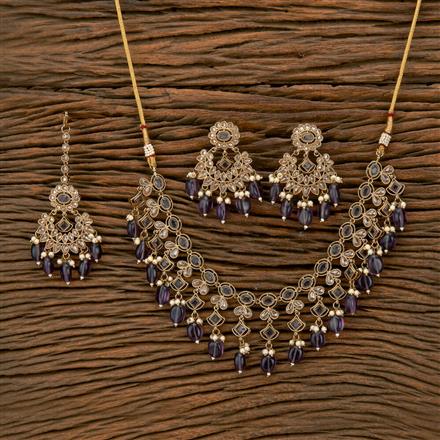 Antique Reverse Ad Stone Necklace With Mehndi Plating
