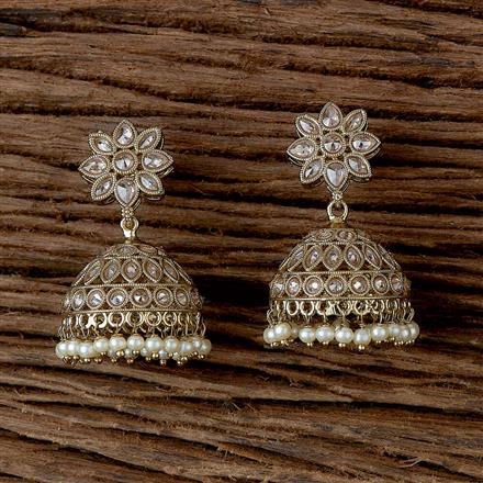 Antique Moti Jhumki With Mehndi Plating