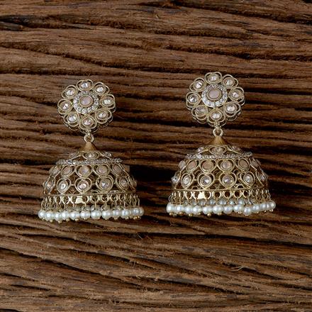 Antique Moti Jhumki With Mehndi Plating