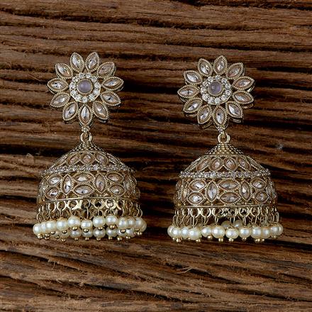 Antique Moti Jhumki With Mehndi Plating