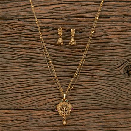 Antique Chain Pendant Set With Matte Gold Plating