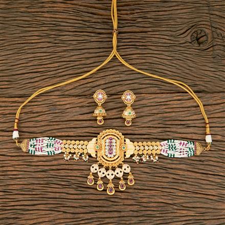 Antique Choker Necklace With Matte Gold Plating