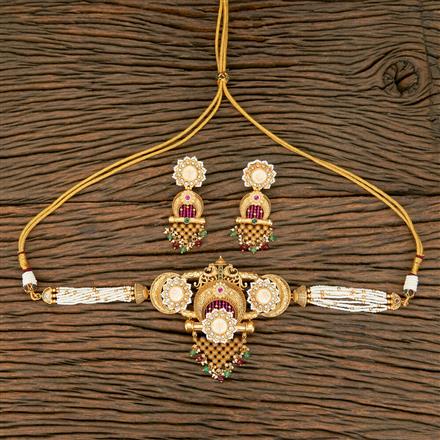 Antique Choker Necklace With Matte Gold Plating