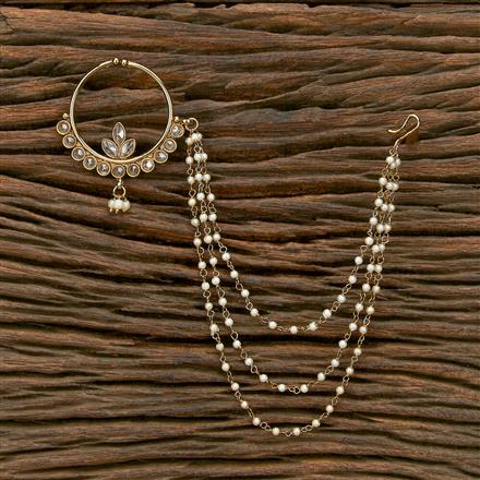 Antique Moti Nose Ring With Mehndi Plating
