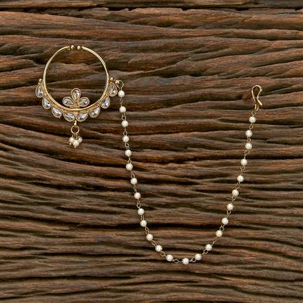 Antique Moti Nose Ring With Mehndi Plating