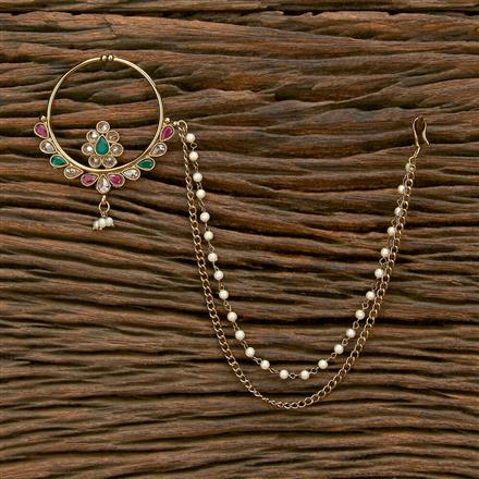 Antique Pearl Nose Ring With Mehndi Plating