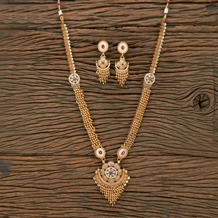 Antique Long Necklace With Matte Gold Plating
