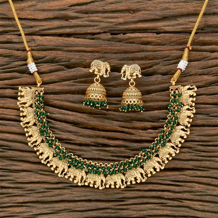 Antique Moti Necklace With Matte Gold Plating