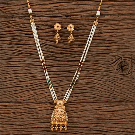 Antique Meenakari Pendant Set With Matte Gold Plating