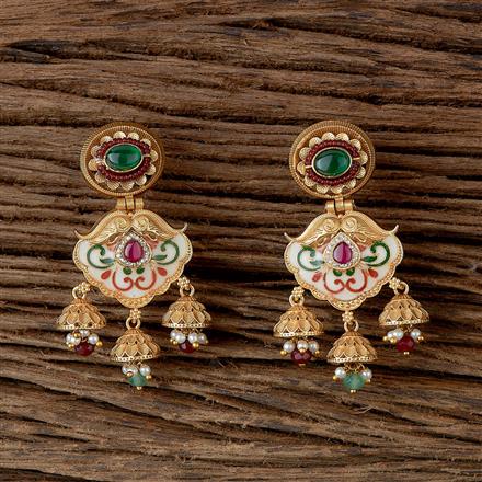Antique Meenakari Earring With Matte Gold Plating
