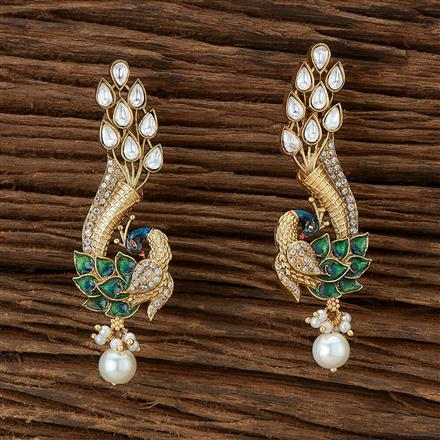 Antique Peacock Earring With Matte Gold Plating