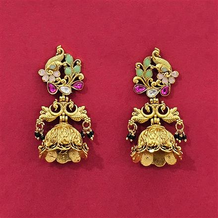 Antique Peacock Earring With Matte Gold Plating