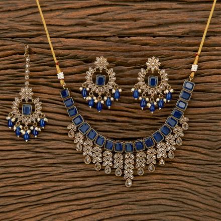 Antique Reverse Ad Stone Necklace With Mehndi Plating