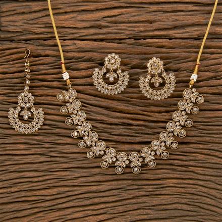 Antique Reverse Ad Stone Necklace With Mehndi Plating