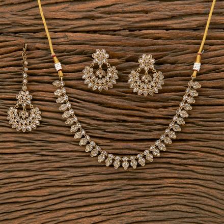 Antique Reverse Ad Stone Necklace With Mehndi Plating