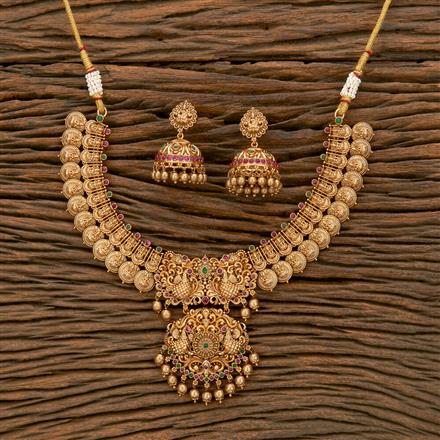 Antique South Indian Necklace With Matte Gold Plating
