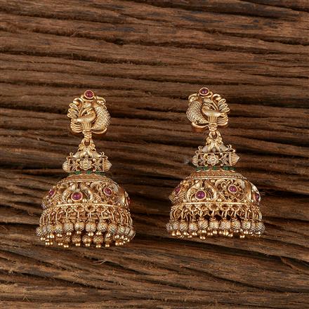 Antique Peacock Earring With Matte Gold Plating