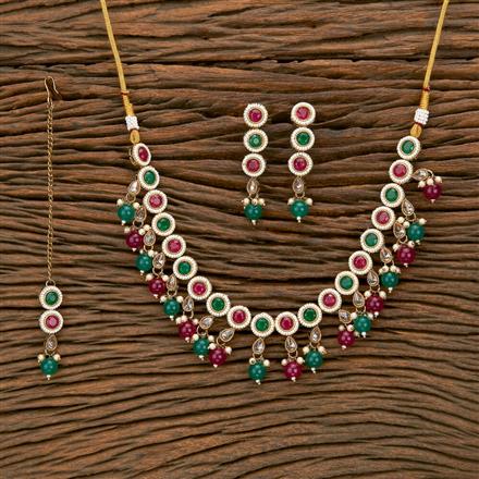 Antique Pearl Necklace With Mehndi Plating