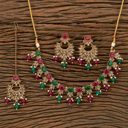 Antique Moti Necklace With Mehndi Plating