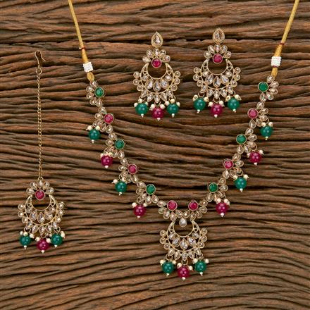 Antique Moti Necklace With Mehndi Plating