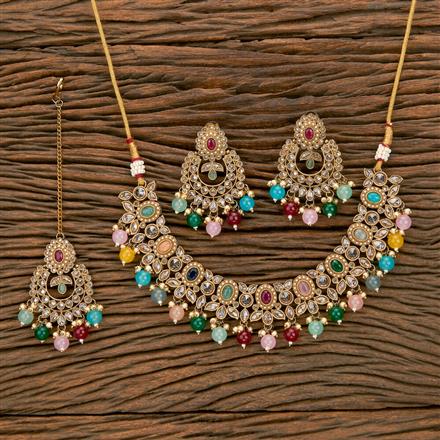 Antique Moti Necklace With Mehndi Plating