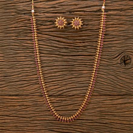 Antique Long Necklace With Matte Gold Plating