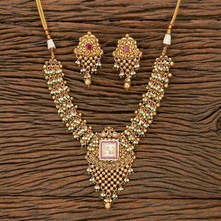 Antique Mother Of Pearl Necklace With Matte Gold Plating