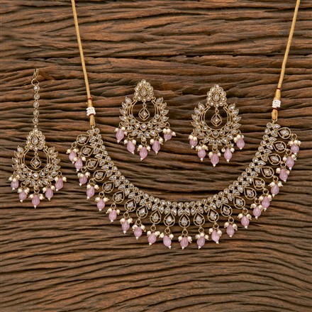 Antique Reverse Ad Stone Necklace With Mehndi Plating
