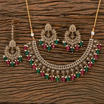 Antique Reverse Ad Stone Necklace With Mehndi Plating
