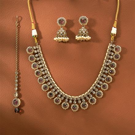 Antique Reverse Ad Stone Necklace With Mehndi Plating