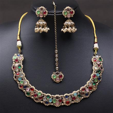Antique Pearl Necklace With Mehndi Plating
