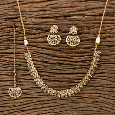 Antique Reverse Ad Stone Necklace With Mehndi Plating