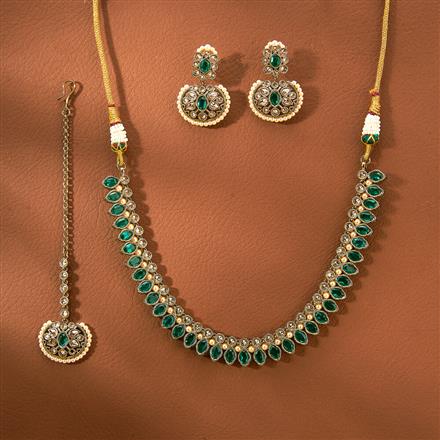 Antique Reverse Ad Stone Necklace With Mehndi Plating