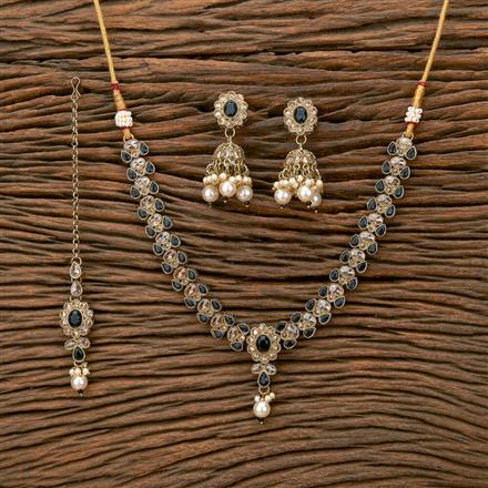 Antique Moti Necklace With Mehndi Plating
