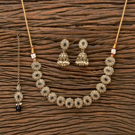 Antique Reverse Ad Stone Necklace With Mehndi Plating