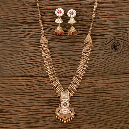 Antique Long Necklace With Matte Gold Plating