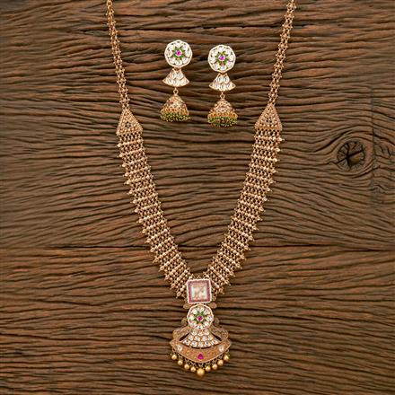 Antique Long Necklace With Matte Gold Plating