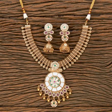 Antique Mother Of Pearl Necklace With Matte Gold Plating