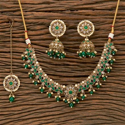 Antique Reverse Ad Stone Necklace With Mehndi Plating