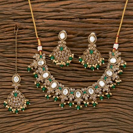 Antique Reverse Ad Stone Necklace With Mehndi Plating