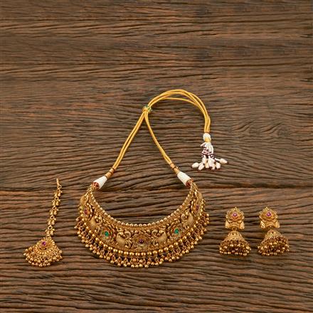 Antique Mukut Necklace With Matte Gold Plating
