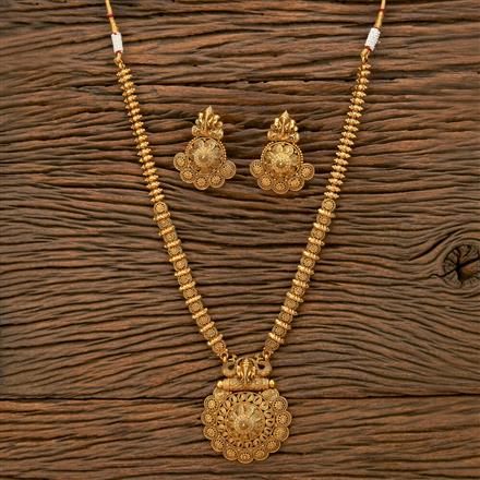 Antique Long Necklace With Matte Gold Plating