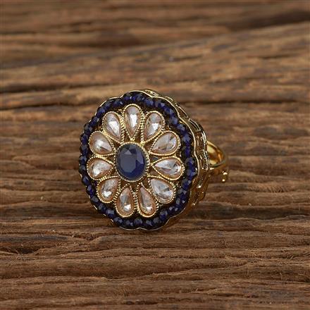Antique Reverse Ad Stone Ring With Mehndi Plating