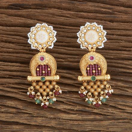 Antique Moti Earring With Matte Gold Plating