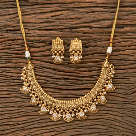 Antique Pearl Necklace With Matte Gold Plating